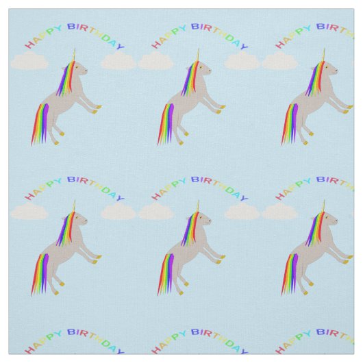 Fantasy Birthday Unicorn Rainbow en Clouds Stof (Swatch)