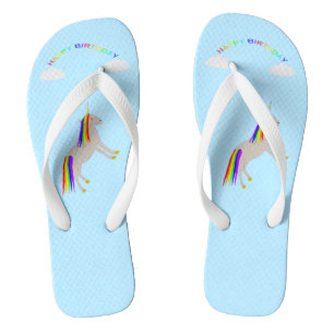 Fantasy Birthday Unicorn Rainbow en Clouds Teenslippers