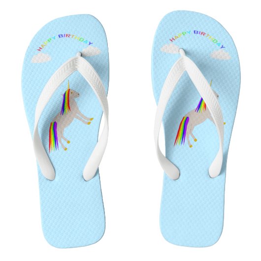 Fantasy Birthday Unicorn Rainbow en Clouds Teenslippers (Voetbed)