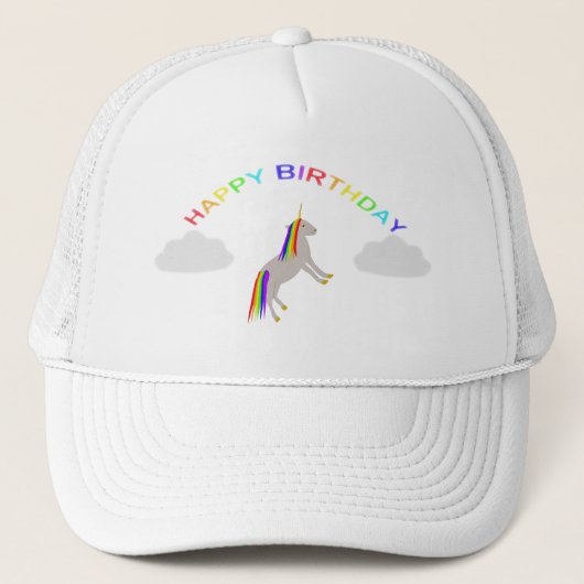 Fantasy Birthday Unicorn Rainbow en Clouds Trucker Pet (Voorkant)