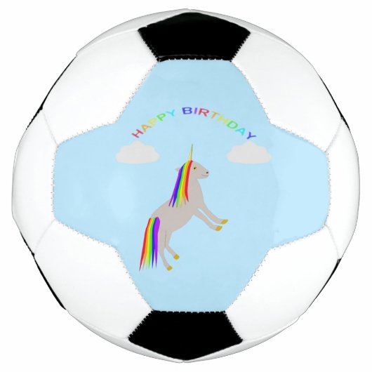 Fantasy Birthday Unicorn Rainbow en Clouds Voetbal (Voorkant)