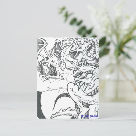 Fantasy Black en White Dragons Briefkaart (Staand voorkant)