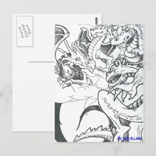 Fantasy Black en White Dragons Briefkaart (Voorkant / Achterkant)