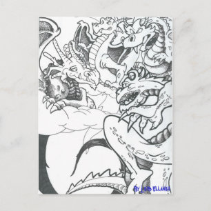 Fantasy Black en White Dragons Briefkaart