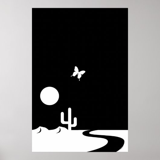 Fantasy Black/White Moonlight Butterfly Desert Poster (Voorkant)