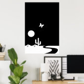 Fantasy Black/White Moonlight Butterfly Desert Poster (Thuiskantoor)