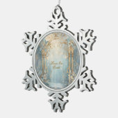 Fantasy Blauw en Goud Winter Garden Gate Tin Sneeuwvlok Ornament (Rechts)