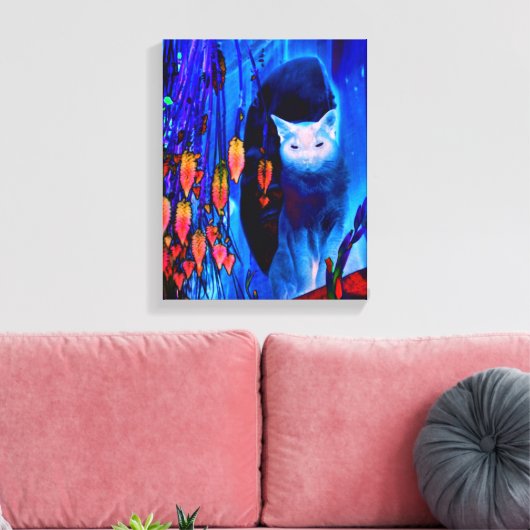 Fantasy Blauw Siamese Kat Abstracte Dierenkunst Canvas Afdruk (Insitu (Woonkamer))