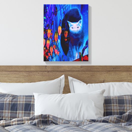 Fantasy Blauw Siamese Kat Abstracte Dierenkunst Canvas Afdruk (Insitu (Slaapkamer))