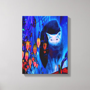 Fantasy Blauw Siamese Kat Abstracte Dierenkunst Canvas Afdruk