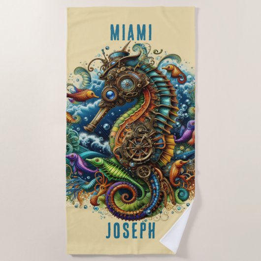FANTASY BLAUW & TAN STOOMPUNK ZEEPAARD STRANDLAKEN (Voorkant)