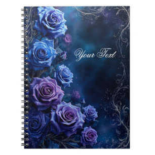 Fantasy blauwe en paarse trouwrozen notitieboek