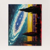 Fantasy Blauwe Melkweg Over Geel Sky Schilderij Legpuzzel (Verticaal)