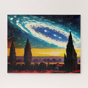 Fantasy Blauwe Melkweg Over Geel Sky Schilderij Legpuzzel