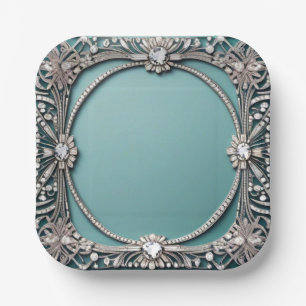 Fantasy blauwe met juwelen versierde papieren bord