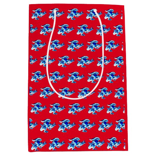 Fantasy Blauwe Vorstdraak – Mythisch Wezen Rood Medium Cadeauzakje (Voorkant)