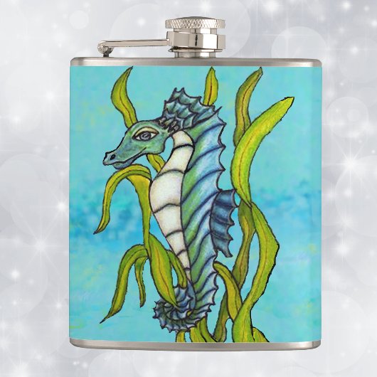 Fantasy Blauwe Zee Draak Zeepaard Zeewier Heupfles
