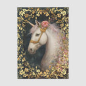 Fantasy Bloem Wit Eenhoorn & Gouden Lijst Tissuepapier (Voorkant)