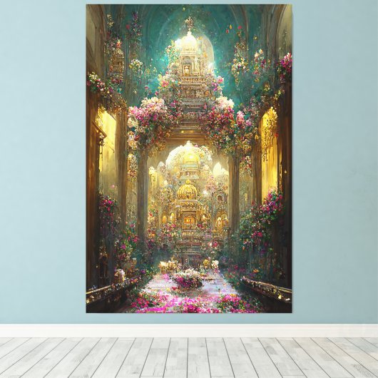 Fantasy Bloemen Kerk - Ingewikkeld Canvas (Insitu (Houten vloer))