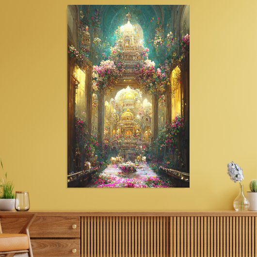 Fantasy Bloemen Kerk - Ingewikkeld Canvas Afdruk (Insitu (Woonkamer))