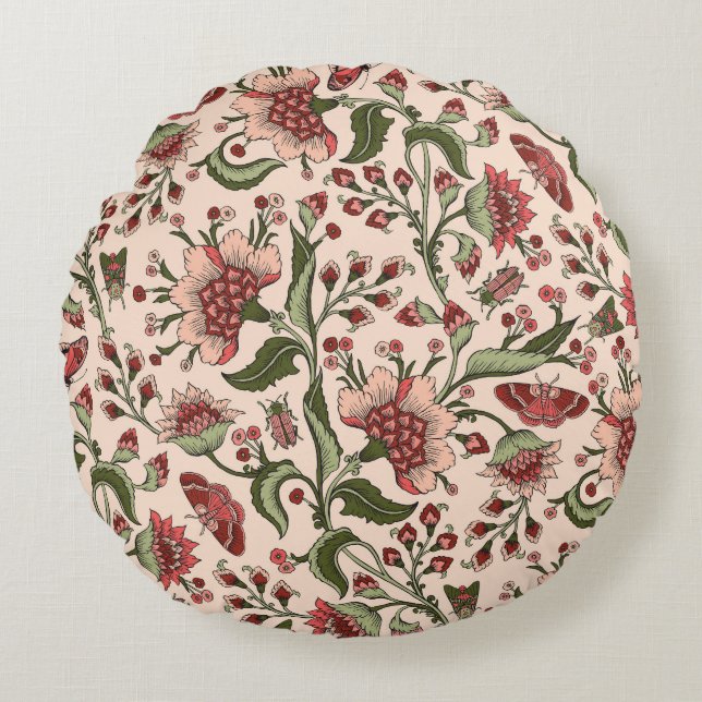 Fantasy Bloemen Paisley Hand getrokken Rond Kussen (Voorkant)