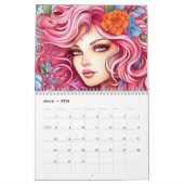 Fantasy Bloemen Vrouwen Kleurrijke Kapsel Kalender (Mar 2026)