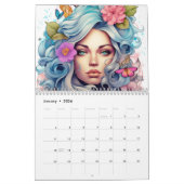Fantasy Bloemen Vrouwen Kleurrijke Kapsel Kalender (Jan 2026)
