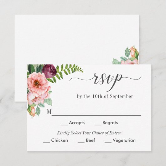 Fantasy Bloemenbruiloft RSVP met Entree Keuzes Kaartje (Voorkant / Achterkant)