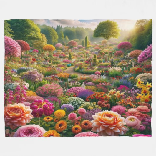 Fantasy Bloementuin Fleece Deken (Voorkant (Horizontaal))