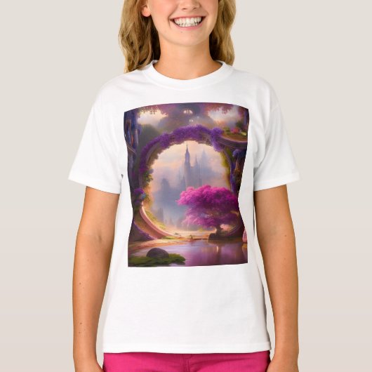 Fantasy bloementuin roze boom t-shirt (Voorkant)
