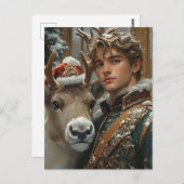 Fantasy blond man en rendier kerst briefkaart (Voorkant / Achterkant)