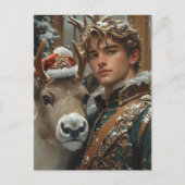 Fantasy blond man en rendier kerst briefkaart (Voorkant)