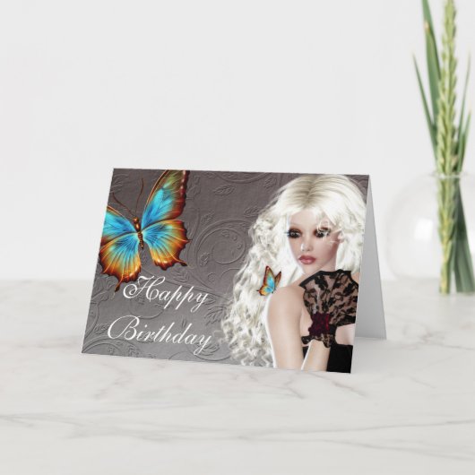 Fantasy Blonde met Butterfly Birthday Kaart (Voorkant)
