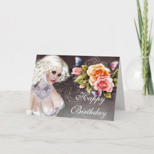 Fantasy Blonde met Rozen Birthday Kaart