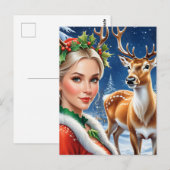 Fantasy blonde vrouw en hert Kerstmis Briefkaart (Voorkant / Achterkant)
