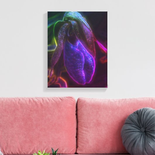 Fantasy Blue Abstract Lady Slipper Flower Art Canvas Afdruk (Insitu (Woonkamer))