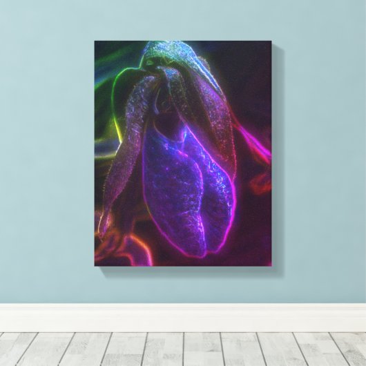 Fantasy Blue Abstract Lady Slipper Flower Art Canvas Afdruk (Insitu (Houten vloer))