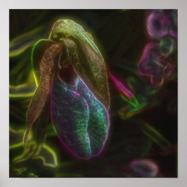 Fantasy Blue Abstract Lady Slipper Flower Poster