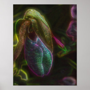 Fantasy Blue Abstract Lady Slipper Flower Poster
