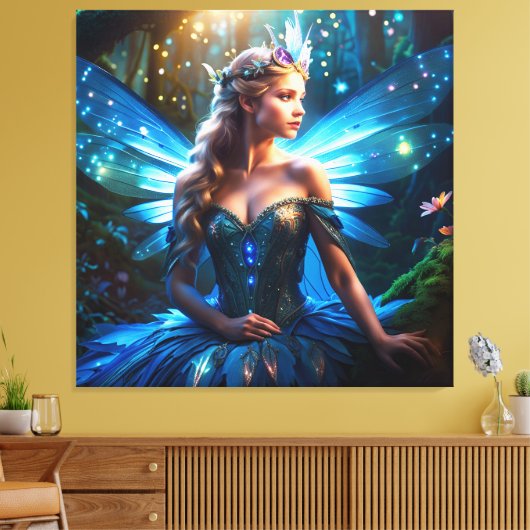 Fantasy Blue Dragonfly Fairy Prinses Canvas Afdruk (Insitu (Woonkamer))