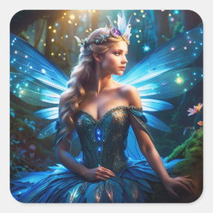 Fantasy Blue Dragonfly Fairy Prinses Vierkante Sticker