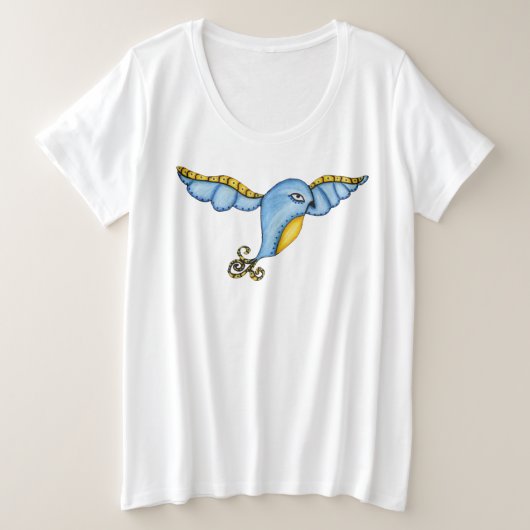 Fantasy Blue en Yellow Bird Grote Maat T-shirt (Design voorkant)
