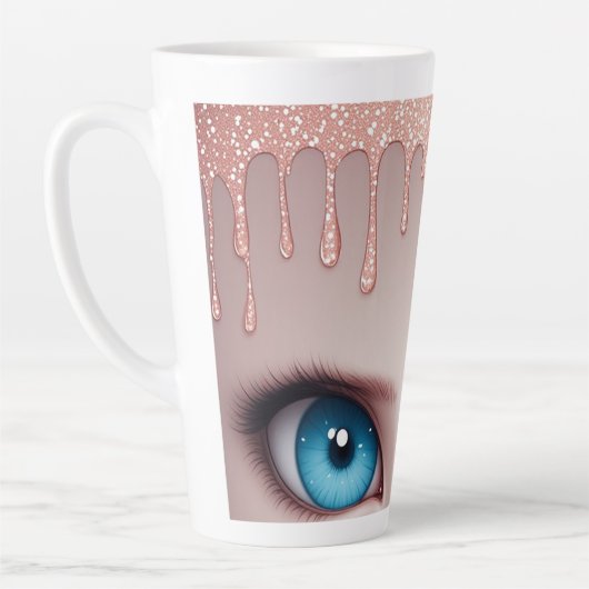 Fantasy Blue Eyes Met Druppels Latte Mok (Links)