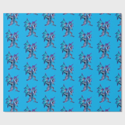 Fantasy Blue Fire Dragon Blue Cadeaupapier (Vlak)