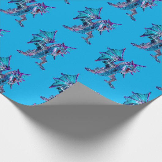 Fantasy Blue Fire Dragon Blue Cadeaupapier (Hoek)