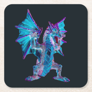 Fantasy Blue Fire Dragon Kartonnen Onderzetters