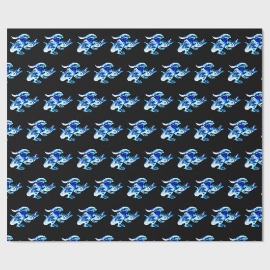 Fantasy Blue Frost Dragon Wrapping Paper Zwart Cadeaupapier (Vlak)