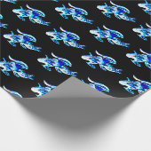 Fantasy Blue Frost Dragon Wrapping Paper Zwart Cadeaupapier (Hoek)