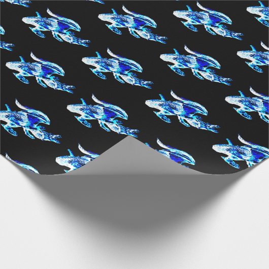 Fantasy Blue Frost Dragon Wrapping Paper Zwart Cadeaupapier (Hoek)