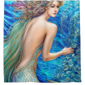 Fantasy Blue Mermaid Ocean Waves Art Douchegordijn (Voorkant)